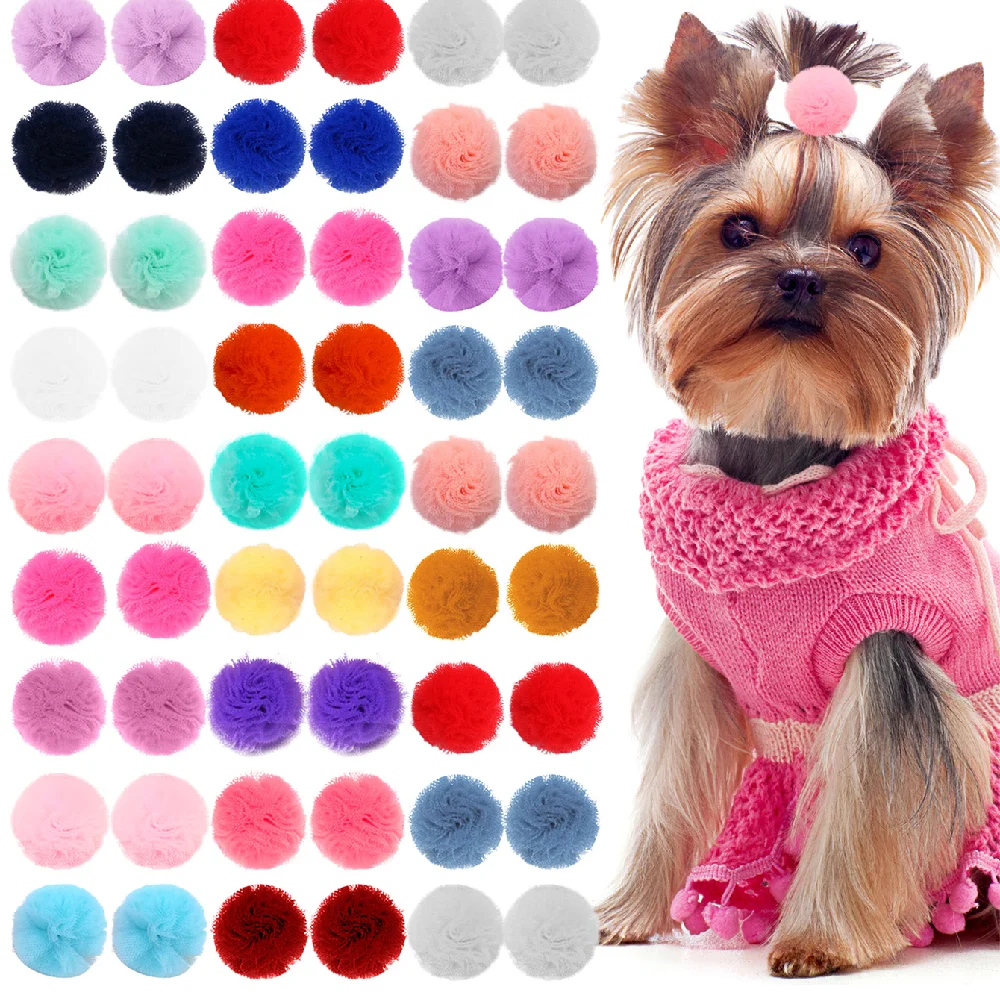 

50PCS Pet Dog Hair Accessories Samll dog Puppy Cat Hair Bows Round Lace Bows rubber bands Pet Grooming products 2CM