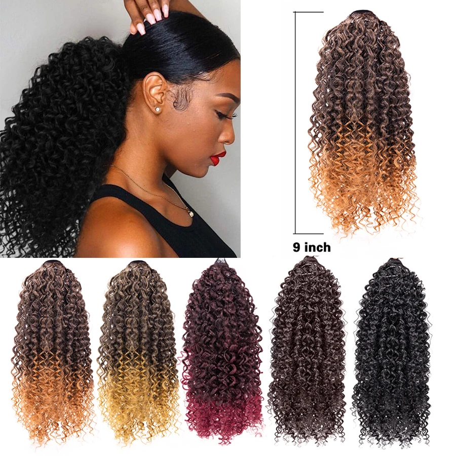 

9Inch Synthetic Kinky Curly Ponytail Bouncy Drawstring Ponytail Afro Horse Tail African Hair Extensions Clip In Tail Hairpieces