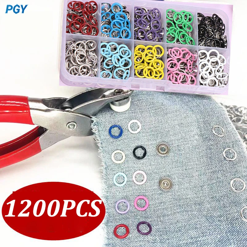 1200/800/400PCS Colored Metal Buttons Snap Plier Tool Colored DIY Craft Supplies Bag Clothe Sewing Button Thickened Snap Kit