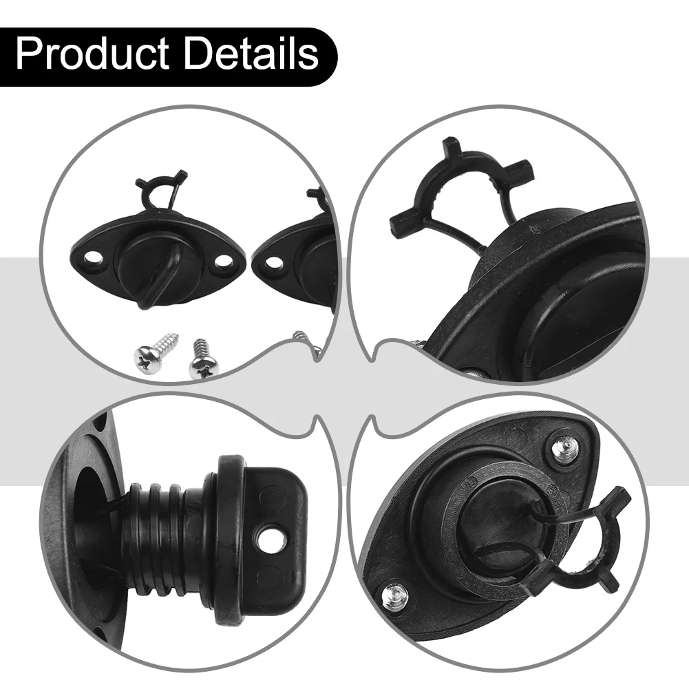 

For Kayak Drain Plugs Black Infiltration Kayak Canoes Boats PP Replacement Stop Water Universal W/ 4PCS Screws