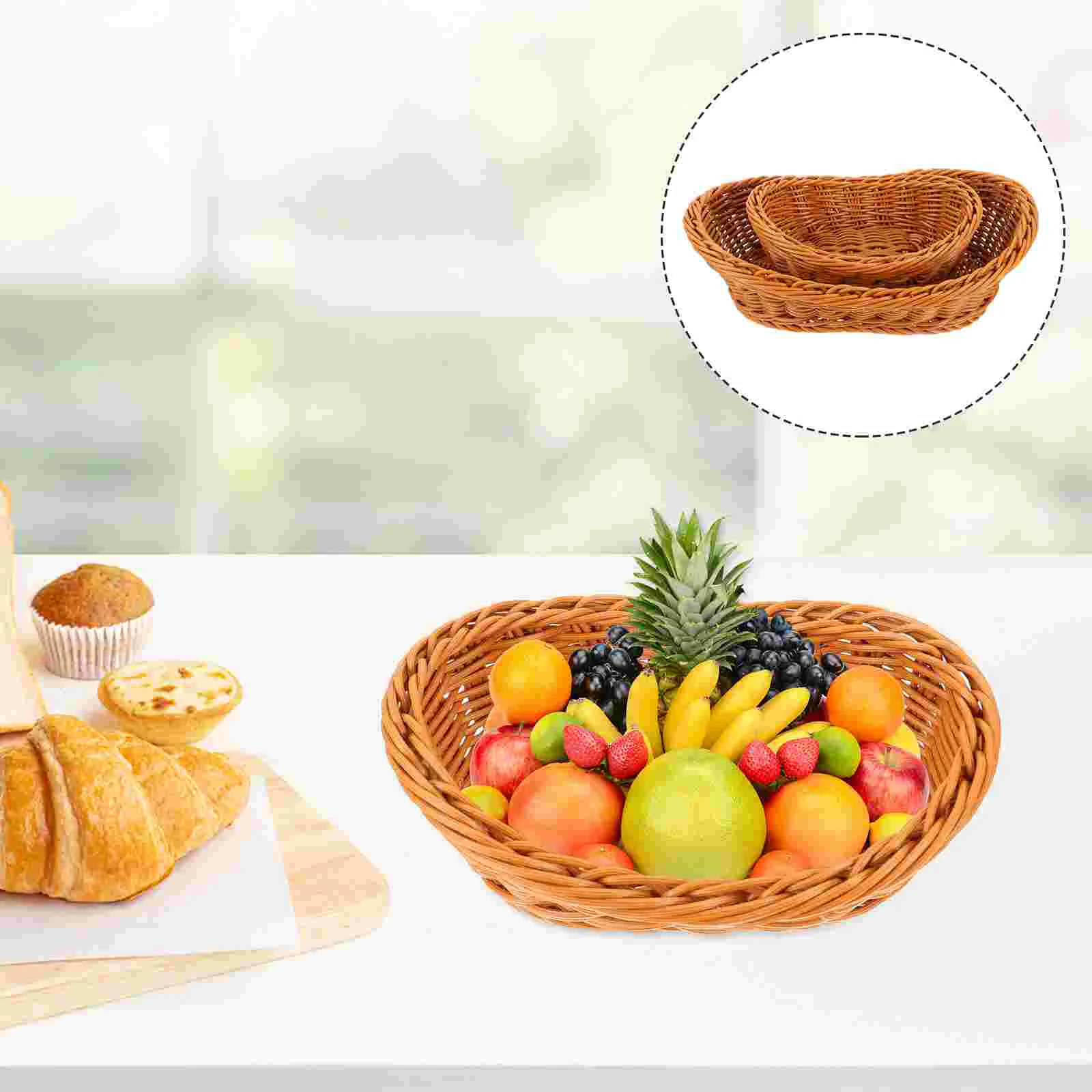 

Basket Wicker Woven Fruit Baskets Tray Rattan Serving Bowl Storage Snack Stand Centerpiece Vegetables Bread Plastic Oval
