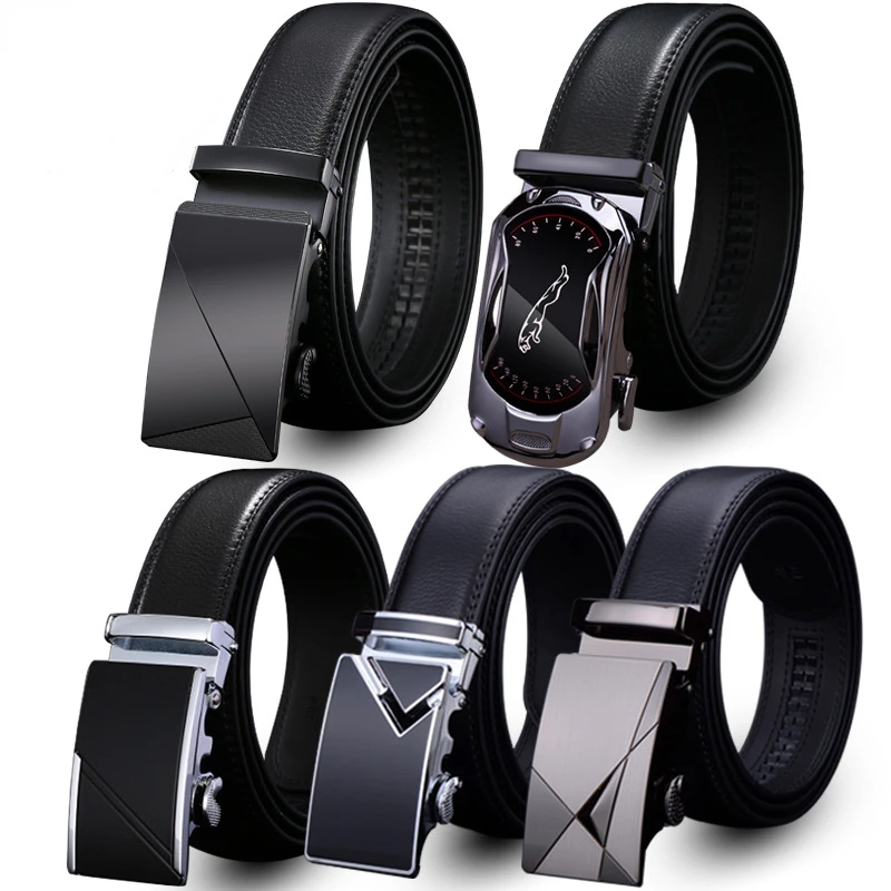 Men Belt Genuine Leather Metal Automatic Buckle Belts For Male High Quality Luxury Brand Waistbelts Work Business Black Strap