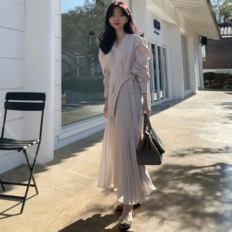 Плиссированные платья с v-образным вырезом туника на шнуровке по бокам Vestido