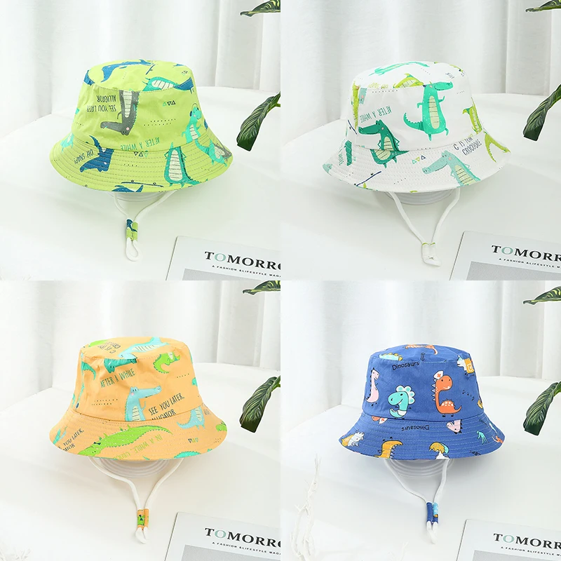 

2022 New Summer Panama Children Cotton Cartoon Bucket Cap For Boys Printing Floral Baby Girls Sun Hat Flower Kids Bonnet