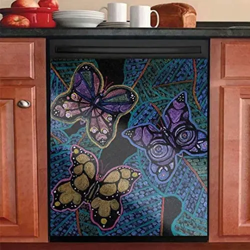 

Beautiful Butterfly Kitchen Dishwasher Cover Magnetic Sticker,Home Decoration Vinyl Decals,for Refrigerator,Bohemia Decorative S