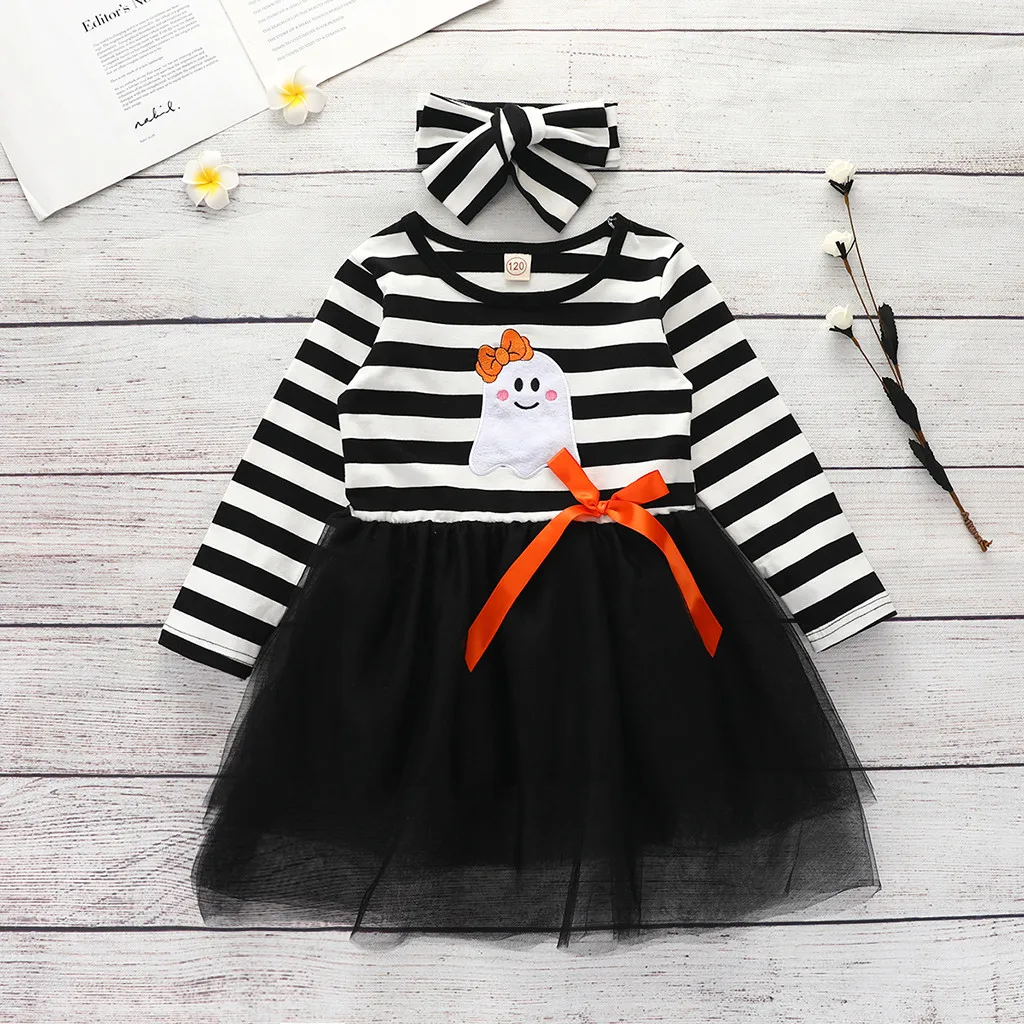 

Set Cartoon Toddler Girls Embroidery Halloween Dress+Headband Striped Baby Tulle Girls Dress&Skirt Girls Size 5 Clothes