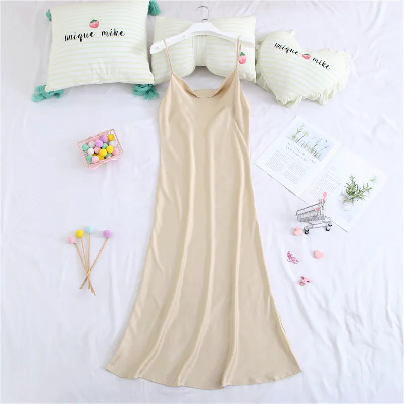 

Solid Color Suspenders Nightdress Sleepwear Nightgown Ice Silk Homewear Women Sexy Casual Home Clothes Thin Loungewear