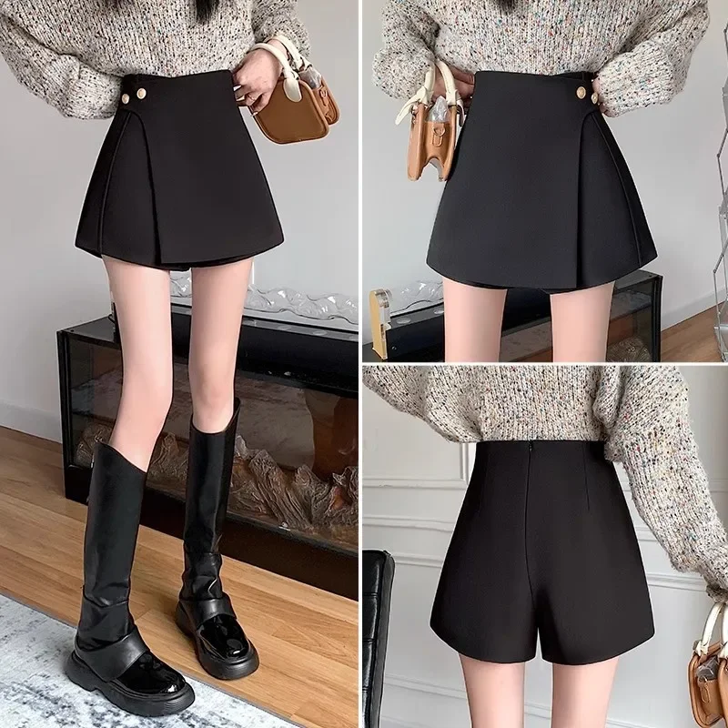 Черная Асимметричная мини-юбка новинка 2024 облегающая юбка-брюки с завышенной