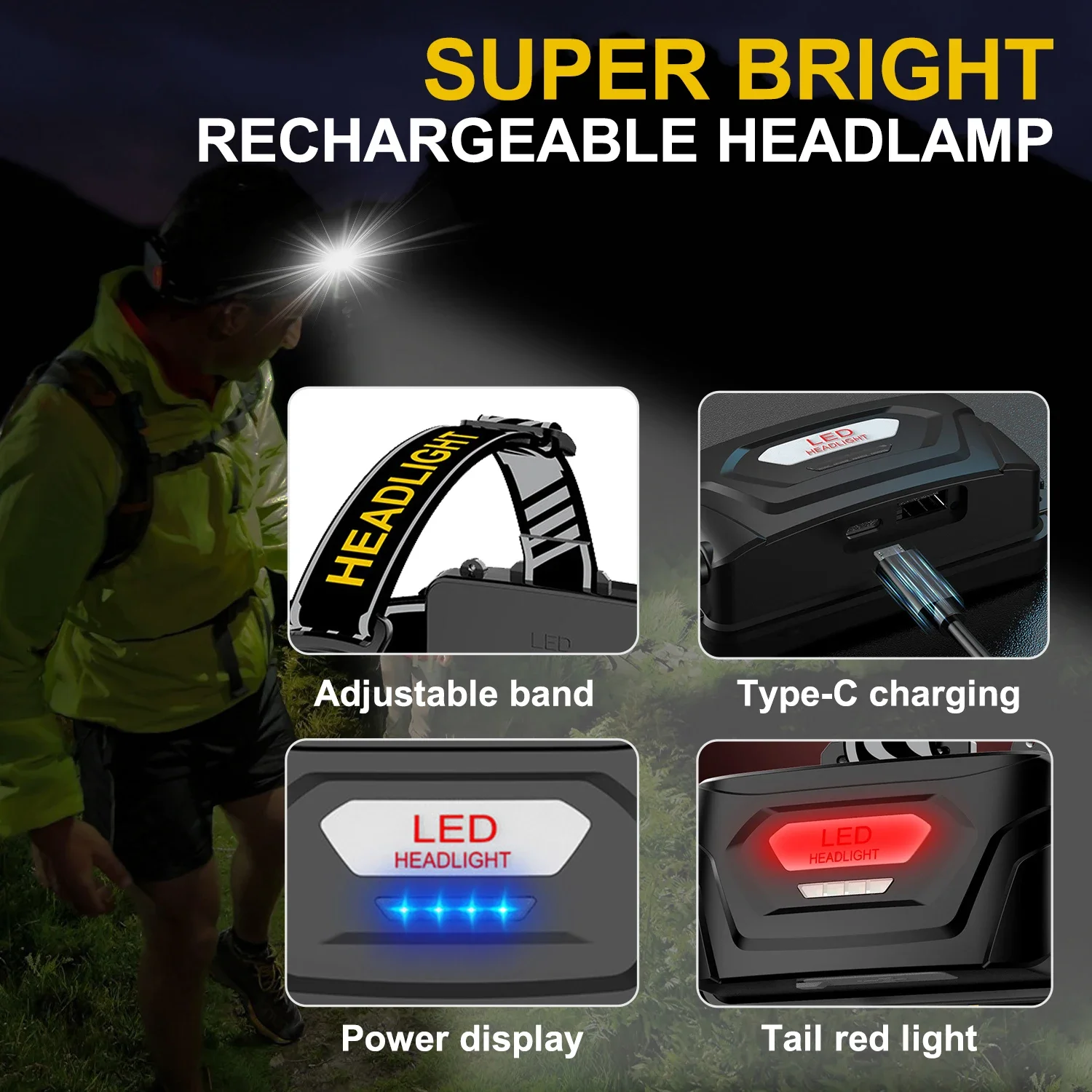 Индукционный налобный фонарь с ИК-подсветкой мощный светодиодный 4 режимами