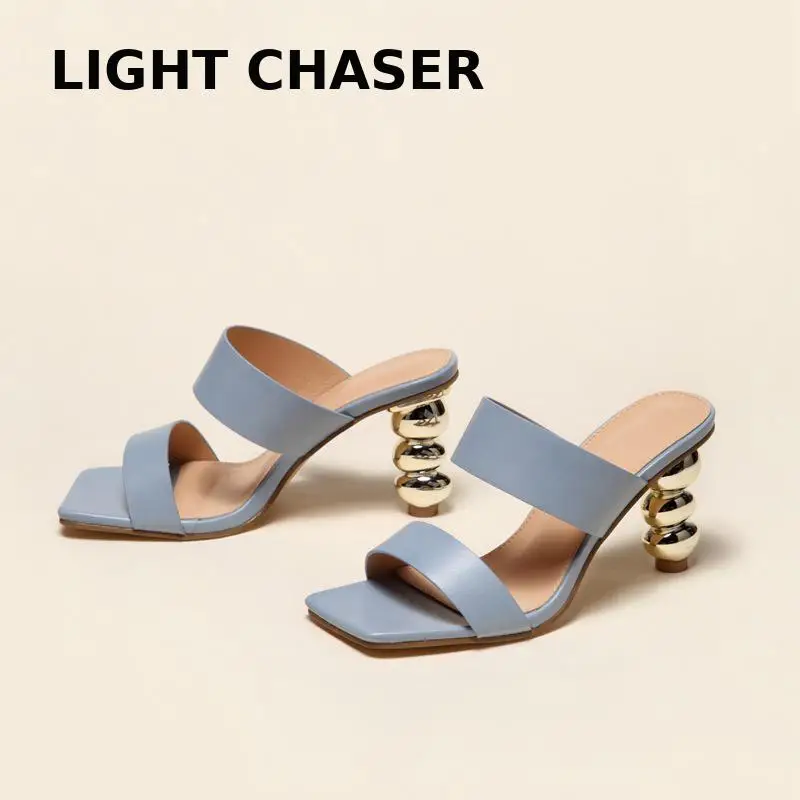 

2022 Women Sandals Pumps Summer Fashion Open Toe High Heels Shoes Females Narrow Band Thick Party Ladies House Slippers 35-42