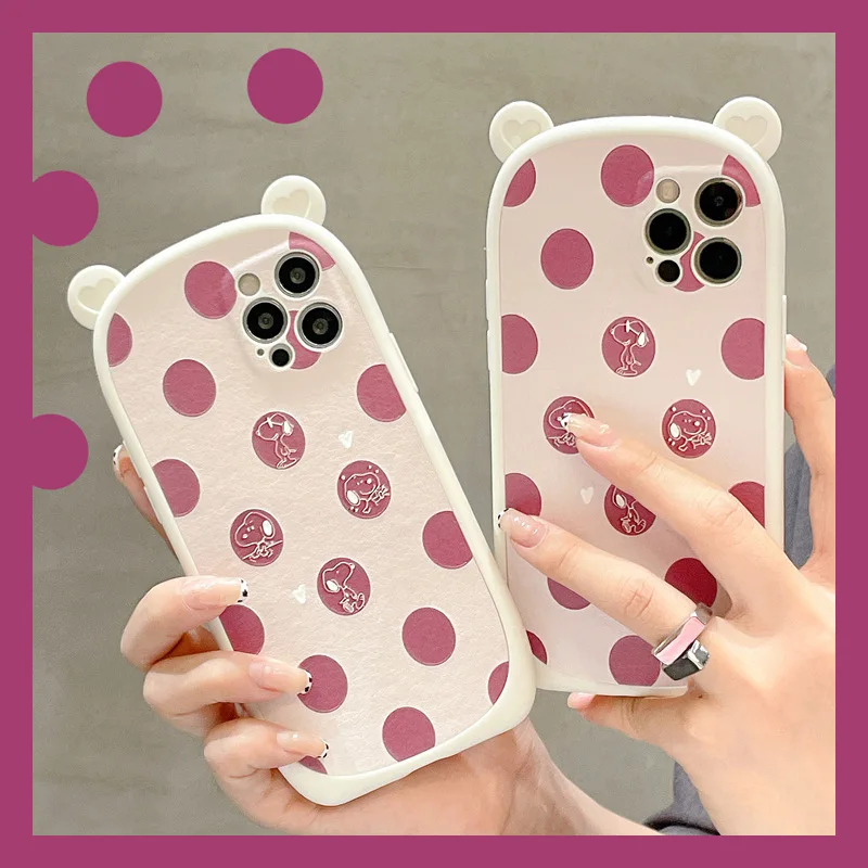 

Pink Polka Dots with Ear Phone Case for Apple IPhone 11 12 Pro MAX Mini 13 Pro MAX 6 6S 7 8 Plus X XS MAX XR SE 2020