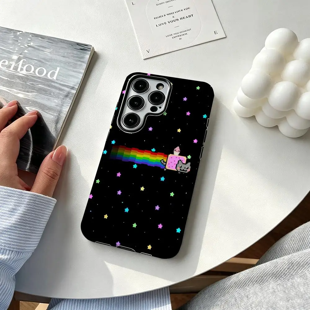 Фото Модный милый чехол для телефона N-Nyan Cat для Samsung Galaxy S25 S24 S23 S22 S21 Plus Ultra, глянцевый корпус 2-в-1. №3