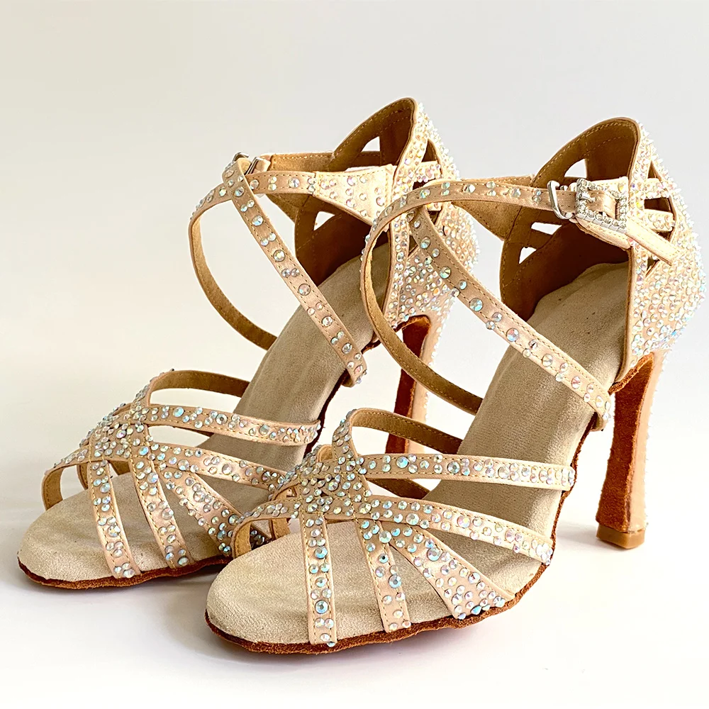 Rhinestone High Heels Latin Dance Shoes For Woman Lace Up Ballroom Latin Dance Shoes For Girls High Heel Salsa Dancing Shoes