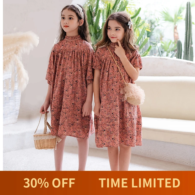 6M To 18Y Kids Baby Girls Teen Summer Dress Women Midi Dress 2022 Children Clothing Fashion Sisters Floral Baby Romper, #7001