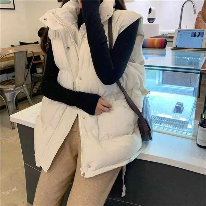 Autumn 2021 New Female Vest Jacket Women Winter Coat Warm Women Loose Parkas Solid Army Green Sleeveless Coats Parka 4 Colors
