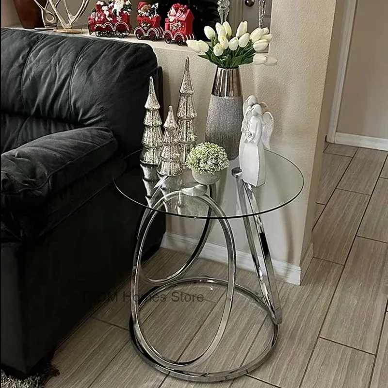 Роскошный журнальный столик стеклянный мобильный круглый маленький элегантный