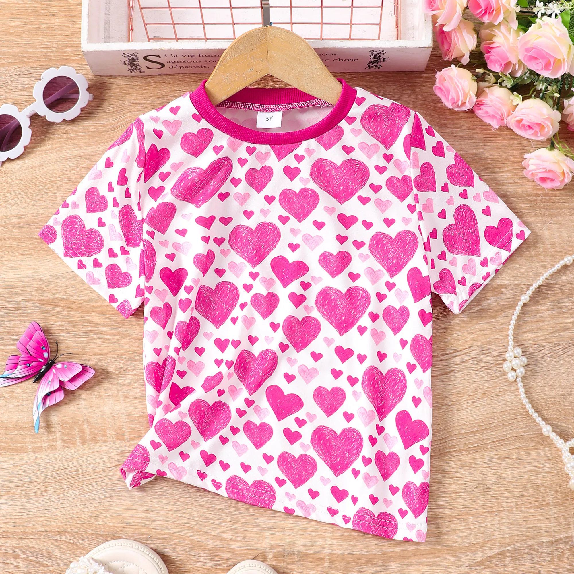 Трикотажная футболка для девочек с коротким рукавом и круглым вырезом