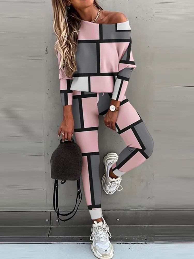 Женский Повседневный костюм с топом и брюками комплект из двух предметов принтом