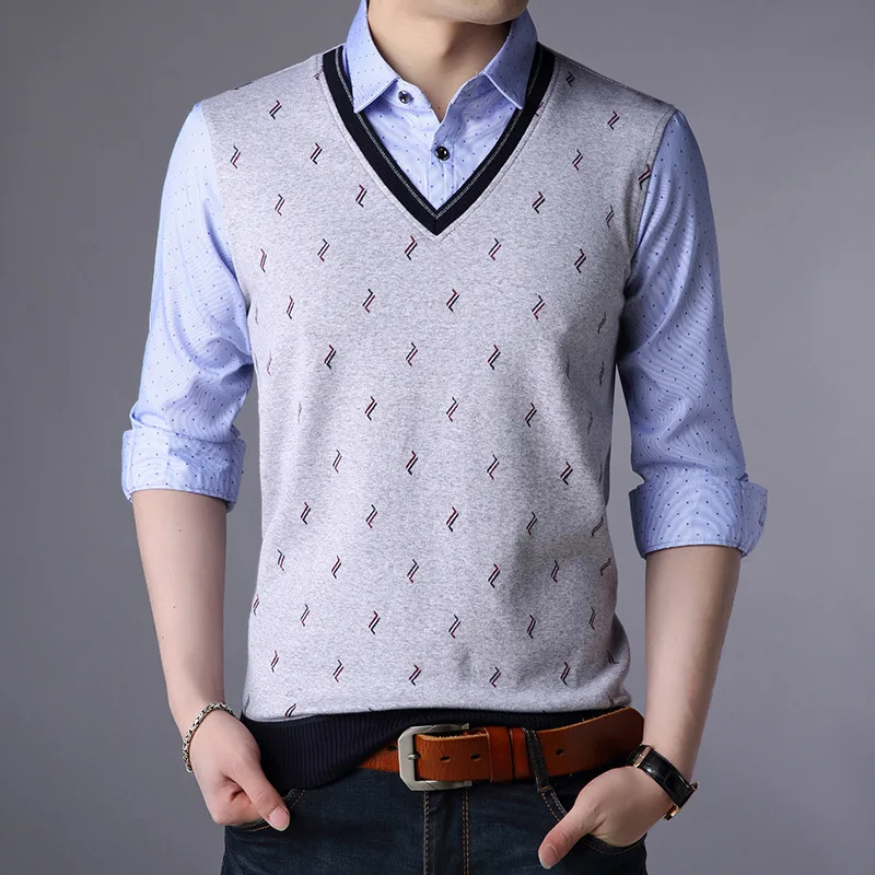 Осенне-зимний мужской модный Повседневный трикотажный свитер с отложным