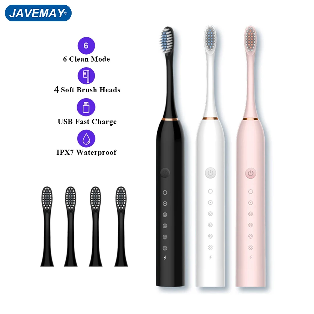 Sonic Electric Toothbrush Smart Tooth Brush Ultrasonic Automatic Toothbrush 6 Modes USB Fast Rechargeable Adult IPX7 Waterproof