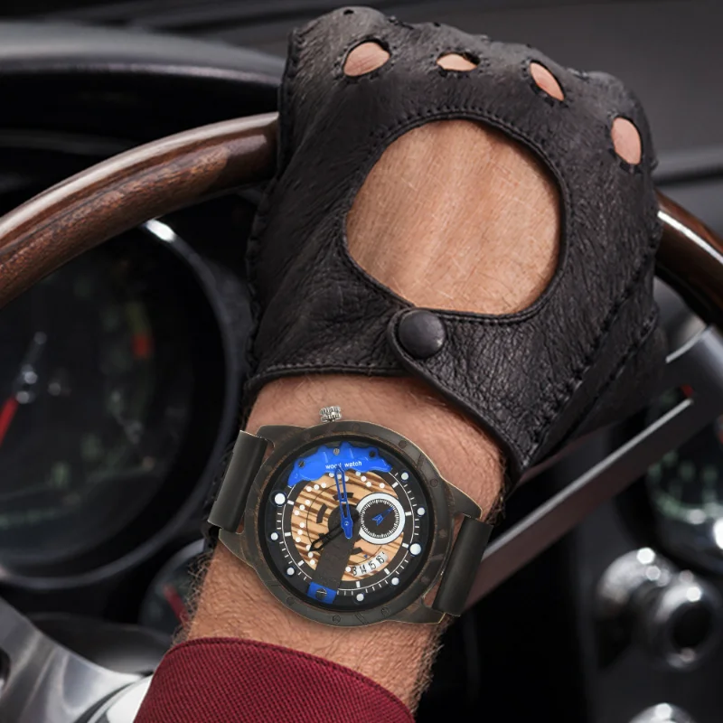 

2023 New Arder Quartz Men's Watch Blue Clock Brake Disc Wooden Date Fashion Watches for Men