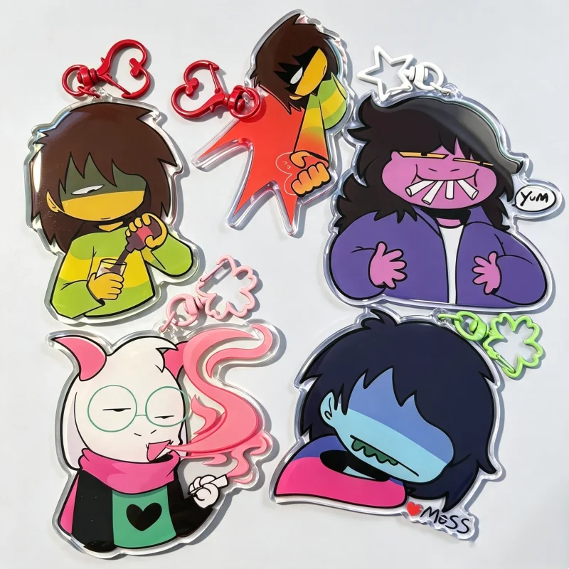Фото Набор акриловых брелоков Deltarune - подвески с персонажами Блант, Ралсей, Крис, Мосс, Сьюзи и Соул, подарок для фанатов и коллекционеров №1