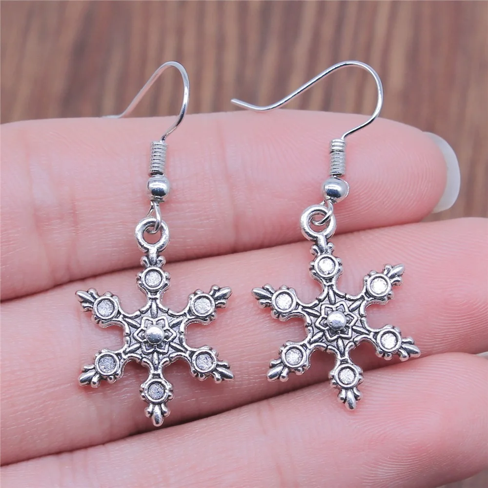 

Модные серьги ручной работы с простым дизайном, античные серебряные серьги в виде снежинок, Прямая поставка, висячие серьги