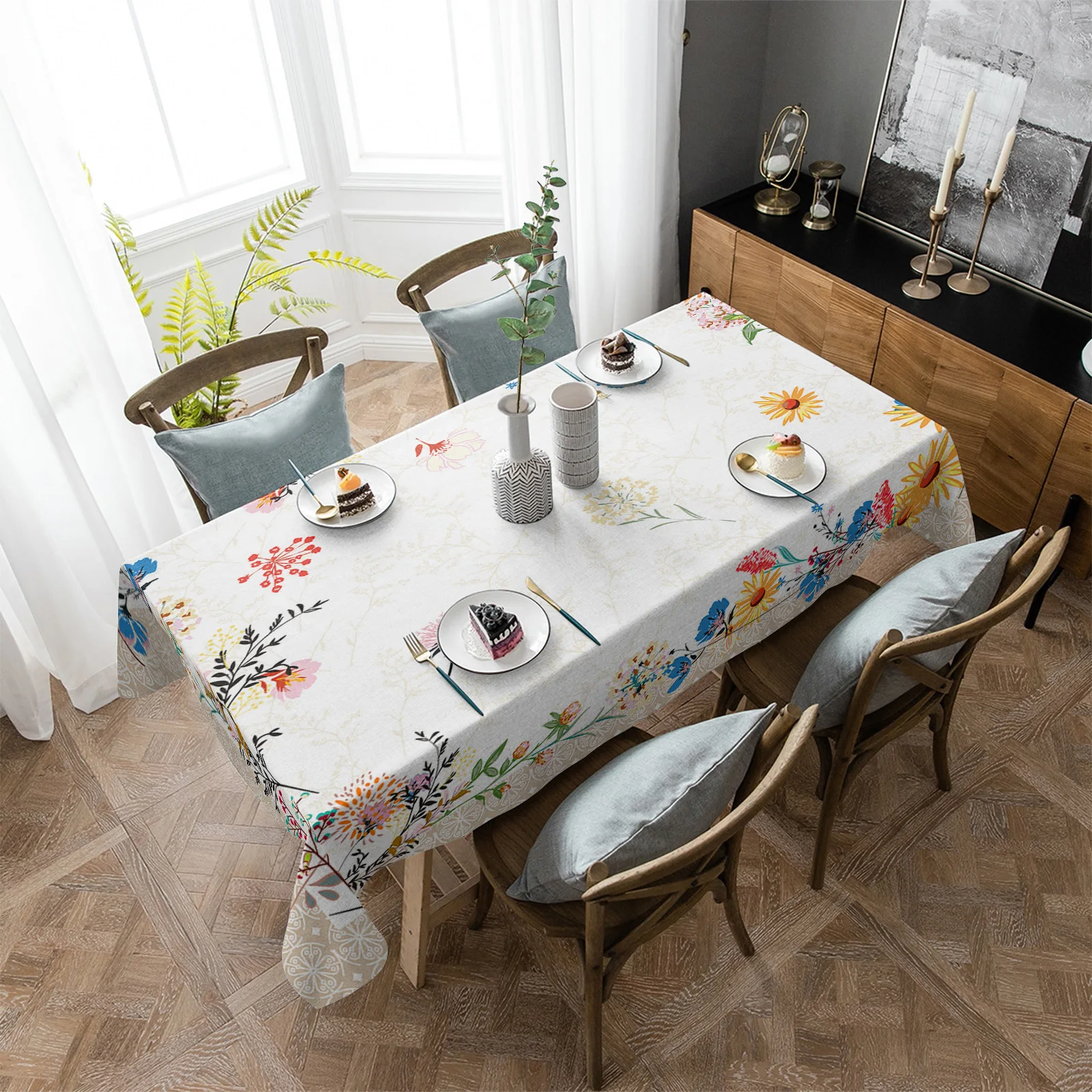 

Spring Flowers Orchid Retro Waterproof Tablecloth Living Room Dining Table Coffee Table Cover Outdoor Picnic Cloth