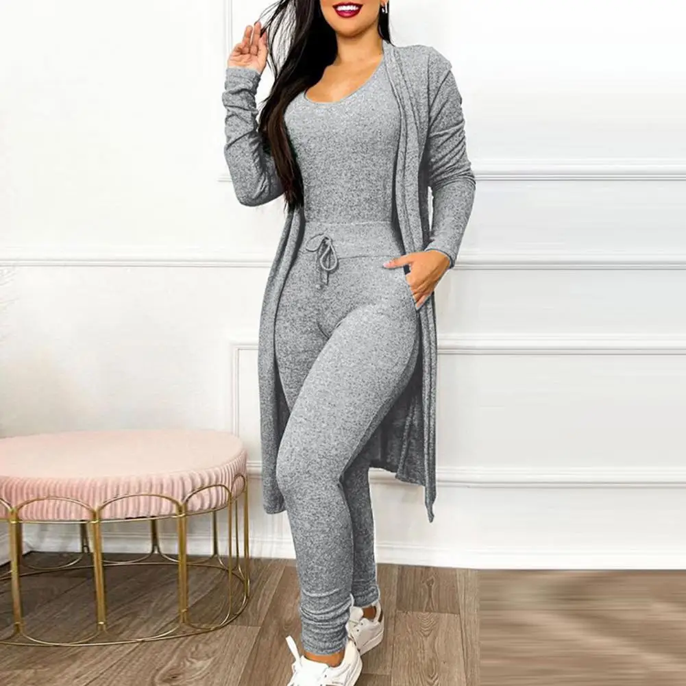 

Sporty Style Jumpsuit Stylish Women's Jumpsuit Coat Set Slim Fit High Waist Pockets for Homewear Sports Activities Mid-length