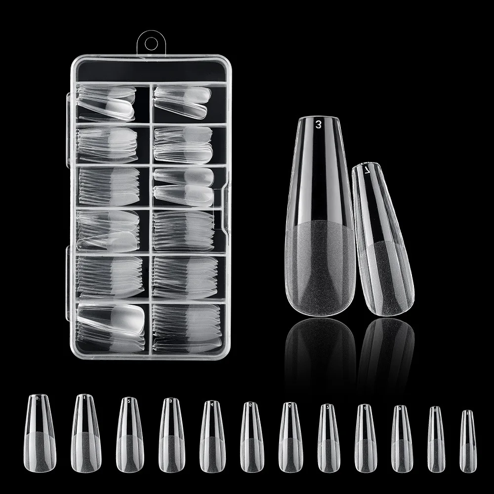 

120Pcs Clear No Mark Frosted Square Oval Almond Fake Nails American Capsule Gel X Coffin Fake Manicure Tip Extension System