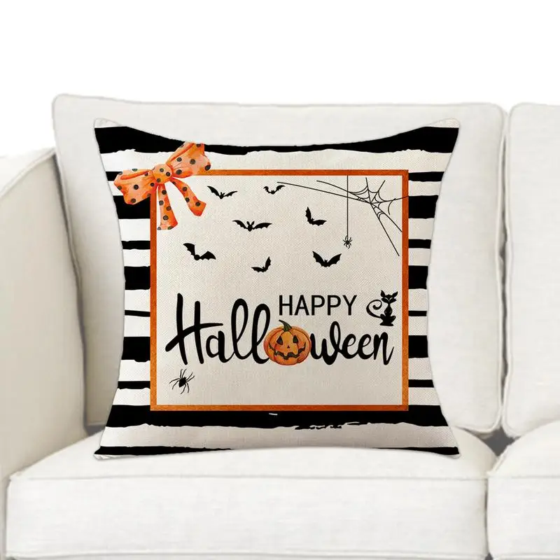 

Halloween Pillowcase Trick Or Treat Linen Pillow Cover 18X18 Inches Sofa Bed Cushion Cover Holiday Rustic Farmhouse Decorations