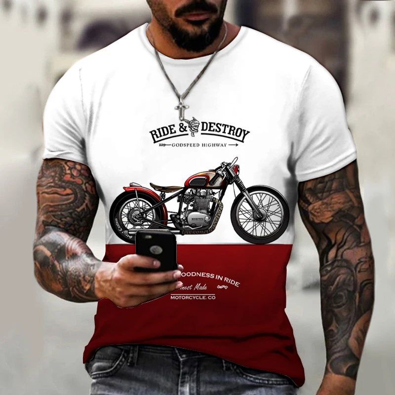

2022Shirts For MenSummer Men's T-shirt Trend Locomotive Pattern Printing Short Sleeve Fashion Top Casual Large Size Short Sleeve