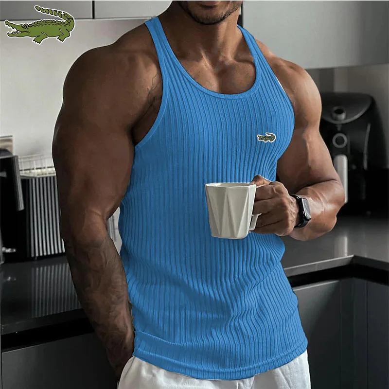 Brand gym Running cotton singlets canotte bodybuilding stringer tank top men fitness shirt muscle guys sleeveless vest Tanktop images - 6