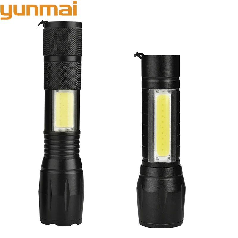 

18650 Built in Battery Flashlight LED XM-L T6 COB Aluminum Torch 4 Modes Zoomable USB Rechargeable Lantern for Camping Yunmai