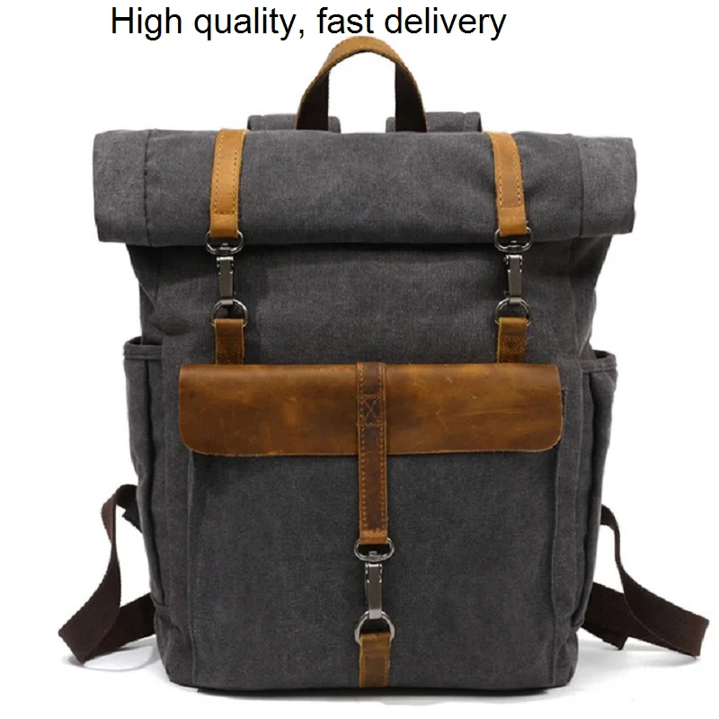Arrive Fashion New Canvas Leather Backpacks 14