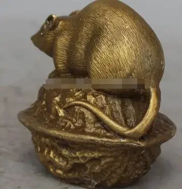 10 см китайская бронзовая резьба фэншуй богатство орех зодиака животное мышь