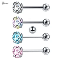 1pc 1 6x16mm 14g surgical steel barbell piercing tongue rings ball 7mm bright round zircon tongue piercing jewelry pircing bar