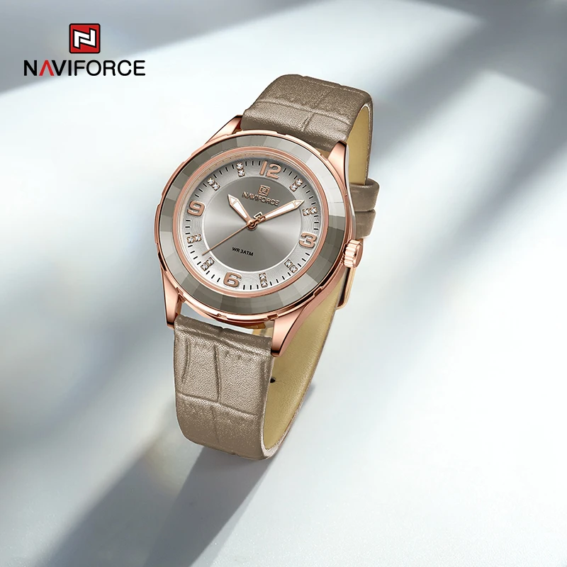 NAVIFORCE элегантные часы с кожаным ремешком для женщин 3ATM водонепроницаемые Деловые
