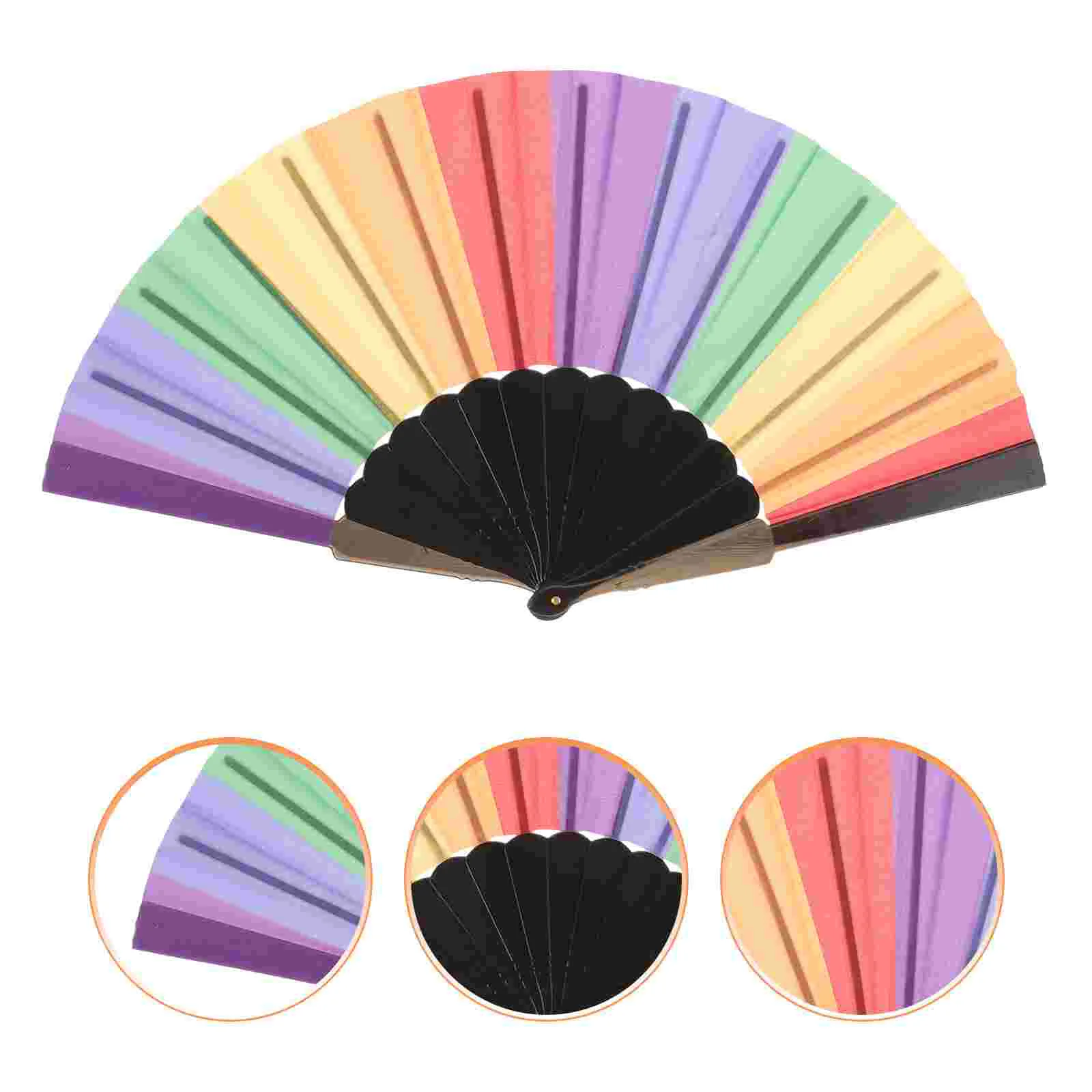

Cloth Fan Performance Rainbow Creative Folding Fans Black Home Decor Hand Chinese Held Dance Summer Exquisite Dancing Colorful