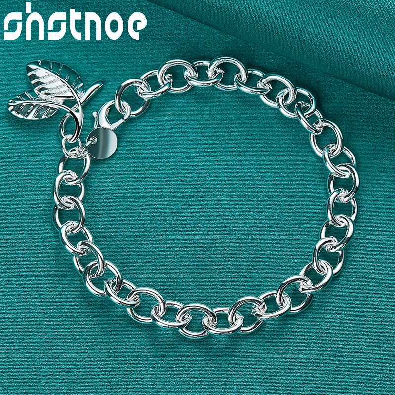 

SHSTONE 925 Sterling Silver Leaf Pendant Chain Charm Bracelet For Women Bridal Party Anniversary Accessories Christmas Jewelry