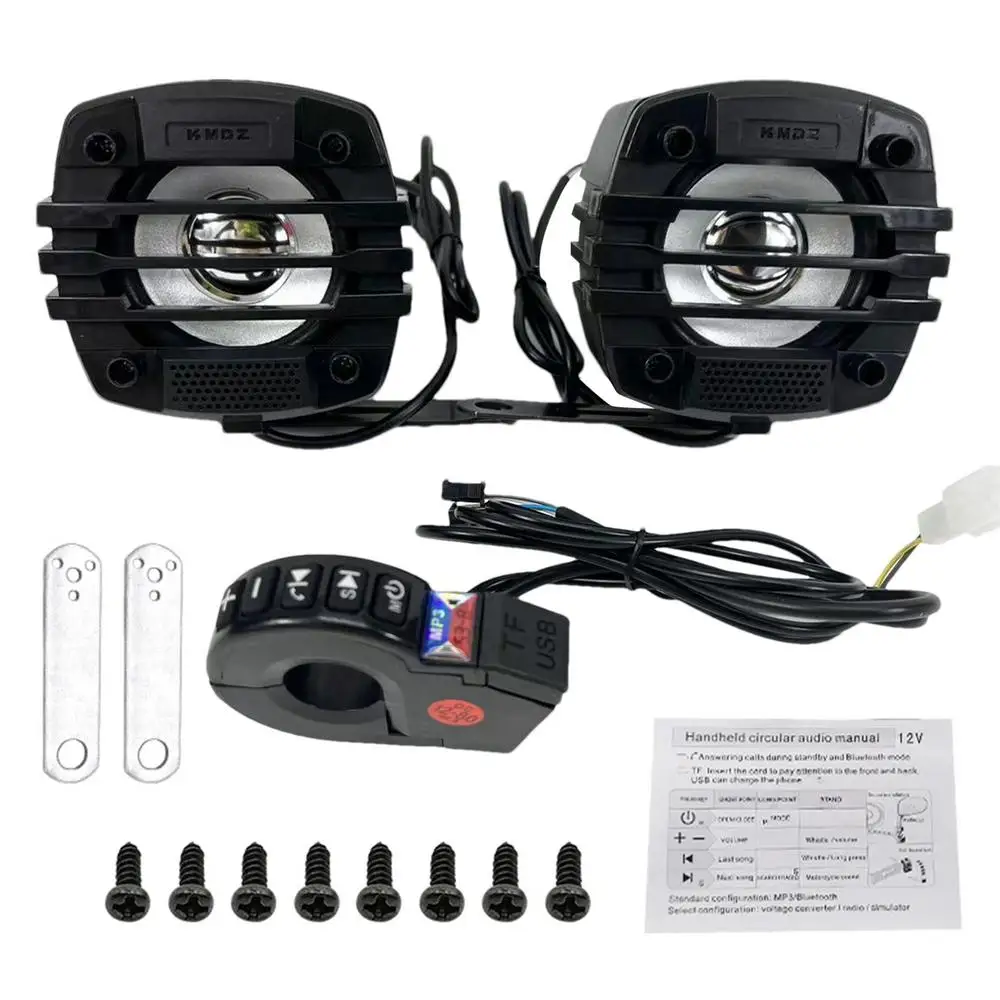 

Мотоциклетный Bluetooth-динамик 12-80 В, универсальный Hi-Fi звук, мотоциклетная стереопогодная система аудиоусилителя, динамик на руле