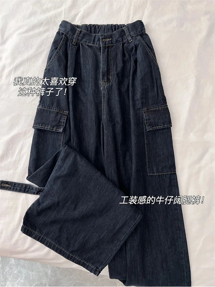 Spring Women Harajuku Cargo Baggy Blue Jeans Streetwear Hip Hop Oversize Casual Wide Leg Vintage Demin Pants Y2k Loose Trousers