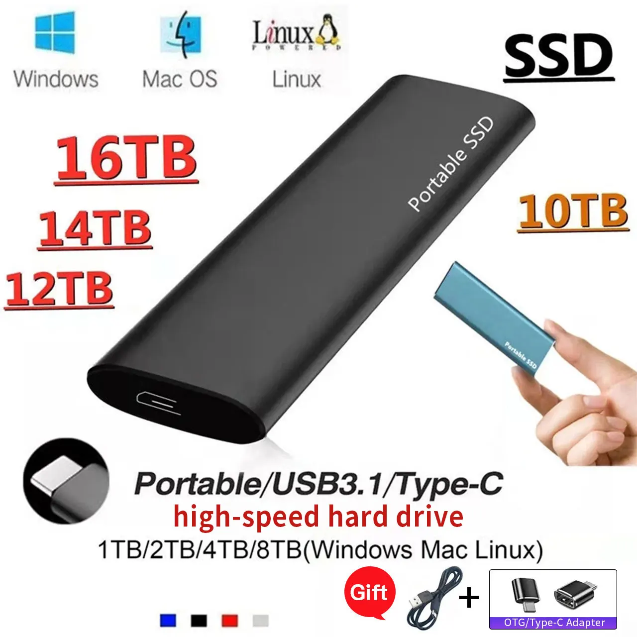 

Оригинальный твердотельный накопитель SSD на 1 ТБ портативный жесткий диск 500 Гб устройство для хранения компьютера USB 3,1 мобильные жесткие ди...