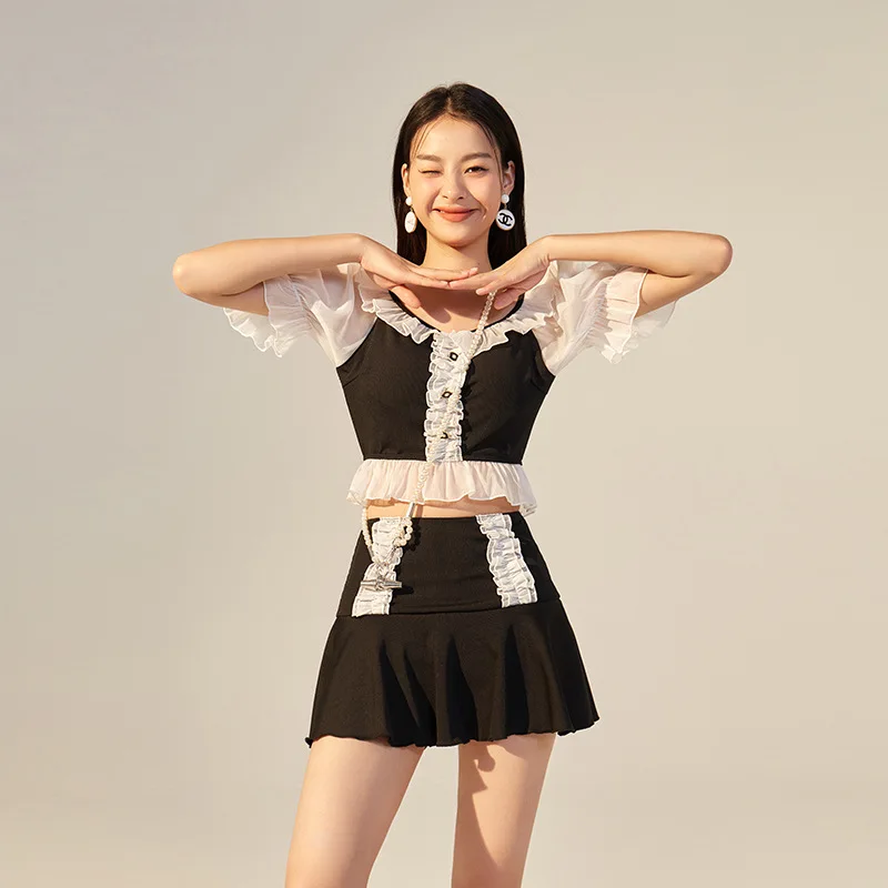 

Sexy Swimwear Women Separate Swimsuit With High Waist Korean Surfing Female Bikini Set 2023 Wear Split Korea Bubble Polyester