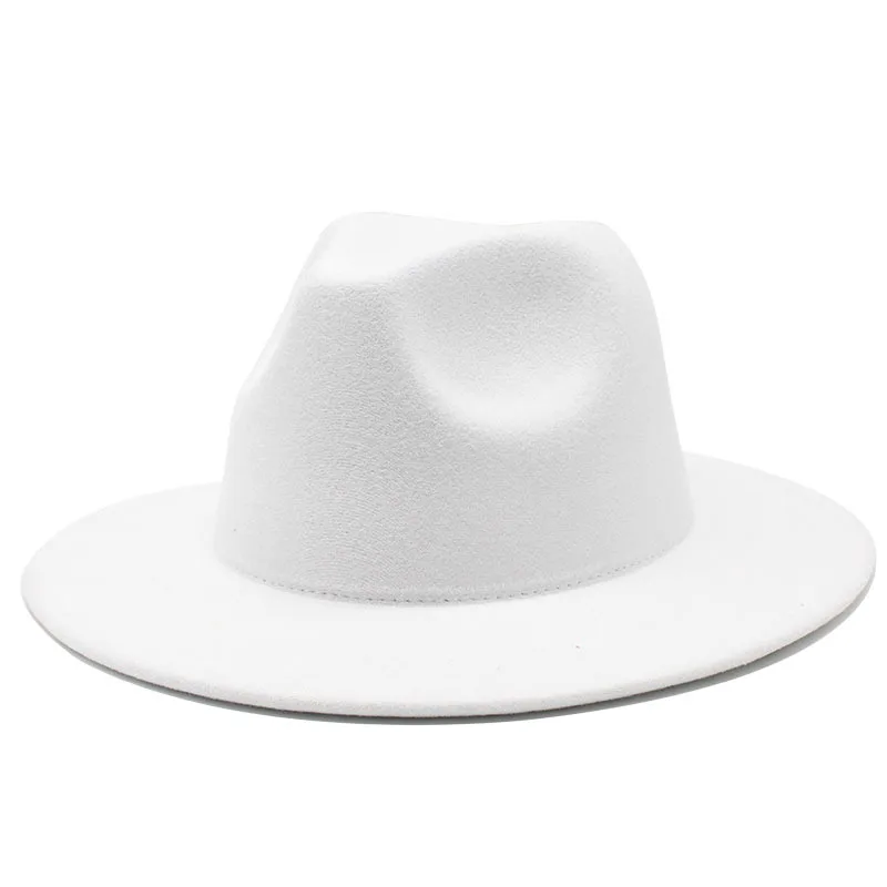 

All-match Wide Brim Fedora Hat For Women Solid Color Wool Felt Hat For Men Autumn Winter Panama Gamble Yellow Jazz Cap 56-61cm