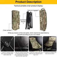Camouflage Outdoor Camping Tactical Beach Folding Chair Portable Fishing Chair With High Backrest Side Bag