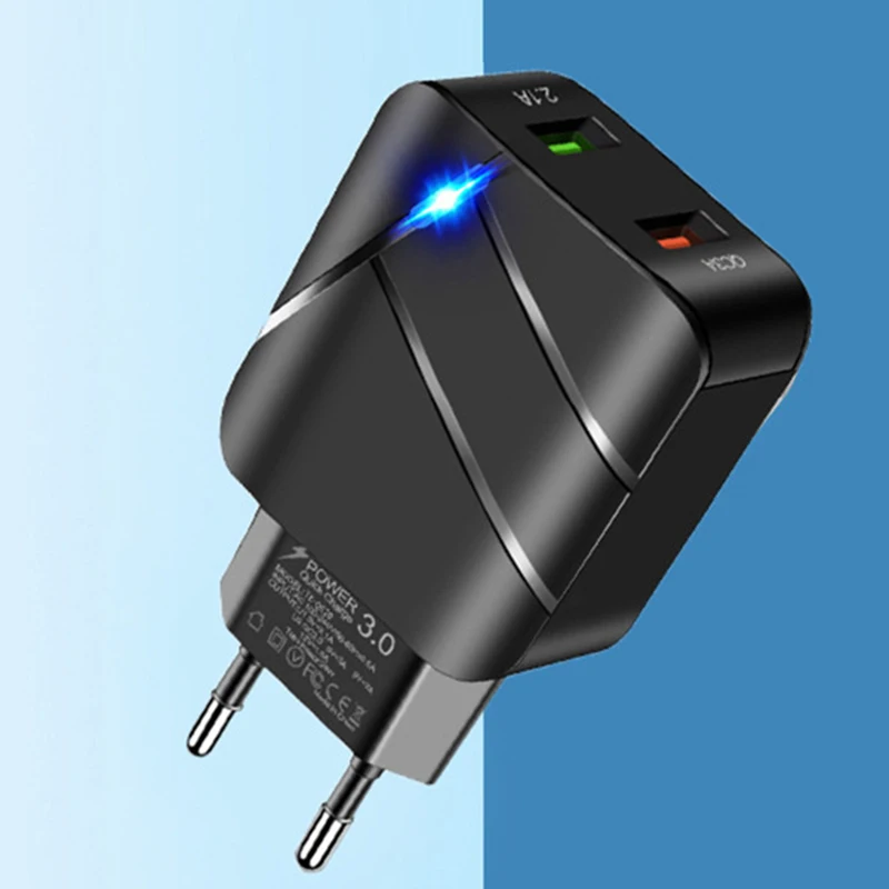 

Быстрая зарядка с двумя USB-портами Qc3.0 + 2.1a