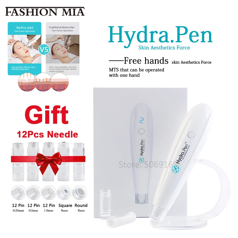 Professional Microneedling Pen Wireless Mesotherapy Dr Pen Facial Stem Cell Therapy Meso Hydra H2 With 12pcs Needle Cartridges
