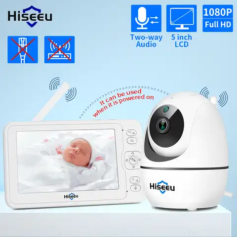 Hiseeu 5,0-дюймовый Детский Монитор 1080P 2-сторонняя аудио беспроводная камера детская плач сигнализация камера видеонаблюдения камера Поддержк...