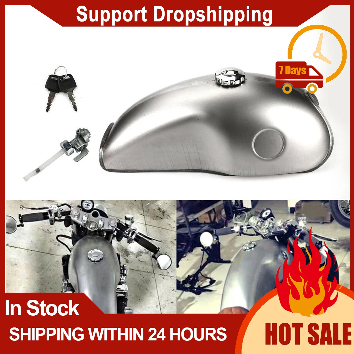 

10l / 2.6gal Cafe Racer Gas Tank Universal Fuel Tank With Thick Iron Cap Petcock For Yamaha Kawasaki Motobike Accessories